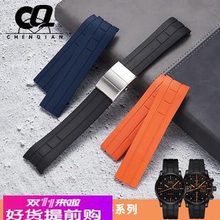 适配原厂适配MIDO美度舵手表带橡胶领航者M005.430弧口橙色硅胶表