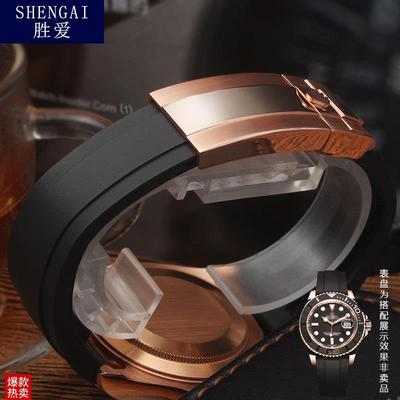 胜爱表带适配劳力士游艇名仕型1166A55268655橡胶表带玫瑰金男20