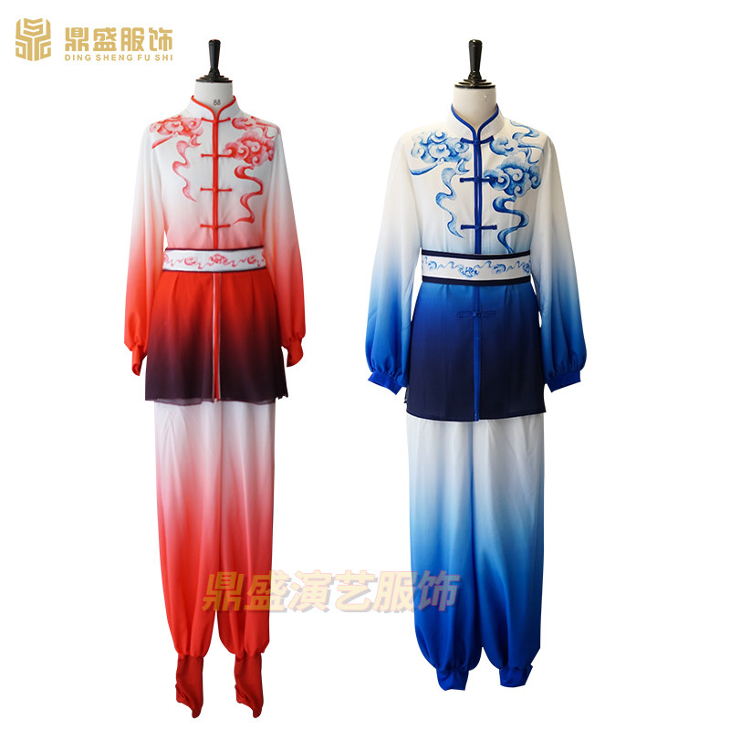 新款武术太极服渐变色刺s绣练功服男女太极拳武术服团体表演演出