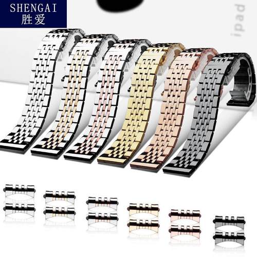 精钢弧口b表链适配天梭1853银色钢带精工欧米茄碟飞钢表带配件男2