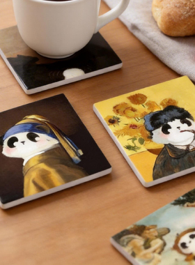 大丸偶原创插画陶瓷吸水杯垫艺术家系列天府美术馆文创同款