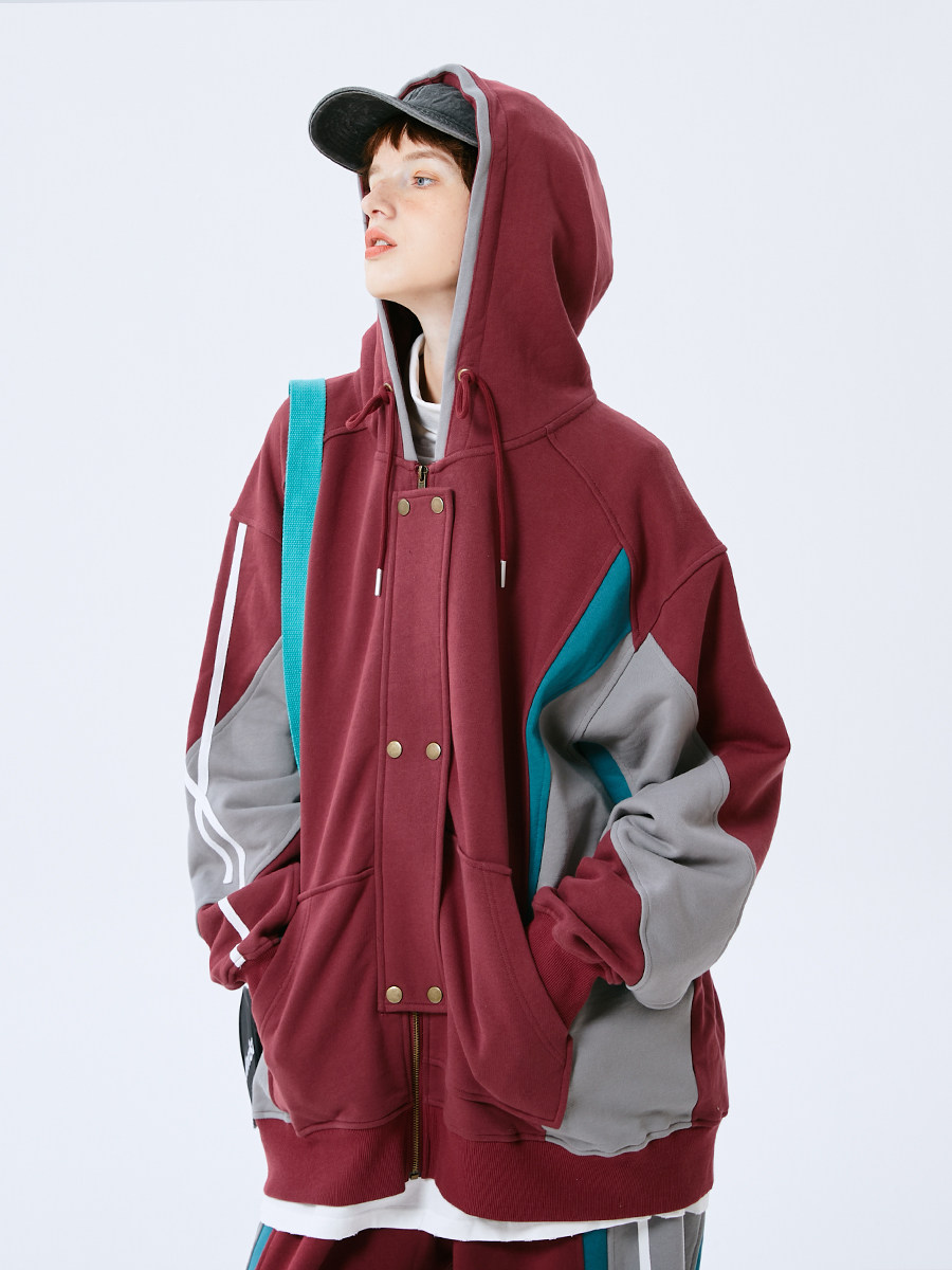 SQUARE ROOT 새해 빨간색 스포츠 줄무늬 대비 색 접합 느슨한 무거운 스웨터와 바지 남성 및 여성 정장