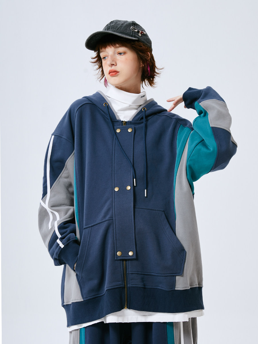 SQUARE ROOT 새해 빨간색 스포츠 줄무늬 대비 색 접합 느슨한 무거운 스웨터와 바지 남성 및 여성 정장