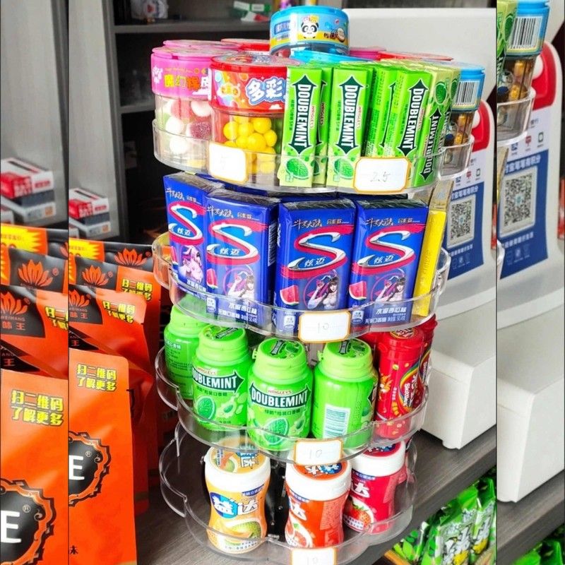 超市口香糖架旋转式益达架子柜台药品多层透明陈列架化妆品促销架