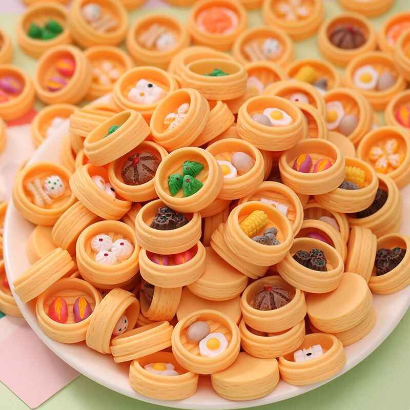小蒸笼树脂配件diy饰品奶油胶迷你贴片仿真小笼包微缩食玩厨房
