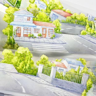 手帐分装胶带日街绿影江月令街道马路古风PET素材账流麻贴纸咕卡