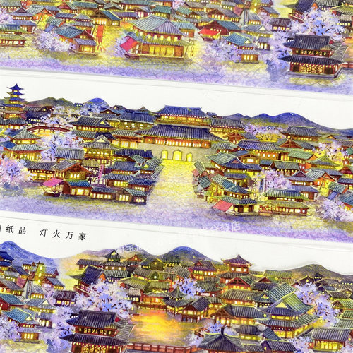 手帐分装胶带灯火万家夜晚景城楼房zero古风PET素材账流麻diy贴纸