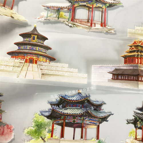 手帐分装胶带古建名筑zero亭台楼阁房子古风PET素材账流麻diy贴纸