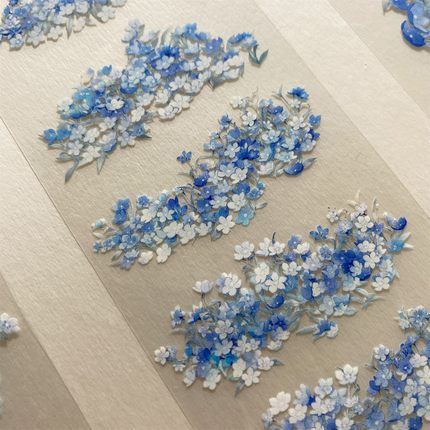 一件包邮手帐分装胶带024喜林草ZERO蓝白色花古风素材账流麻贴纸