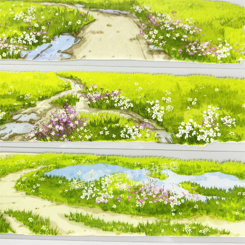 手帐分装胶带春花遍野景物志绿草地小路PET古风diy素材账流麻贴纸