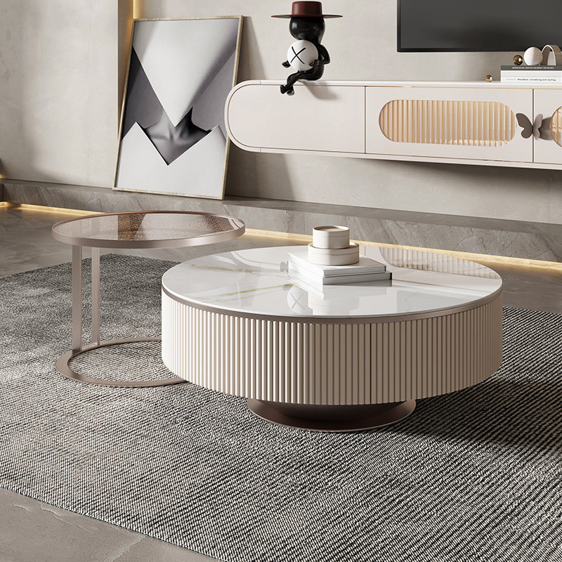 纳美格调轻奢大小岩板茶几电视柜组合家用北欧现代小户型客厅设计