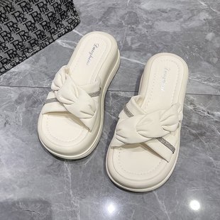 凉鞋 松糕厚底增高时尚 夏季 外穿2025一字拖鞋 新款 爆款 仙女水钻拖鞋