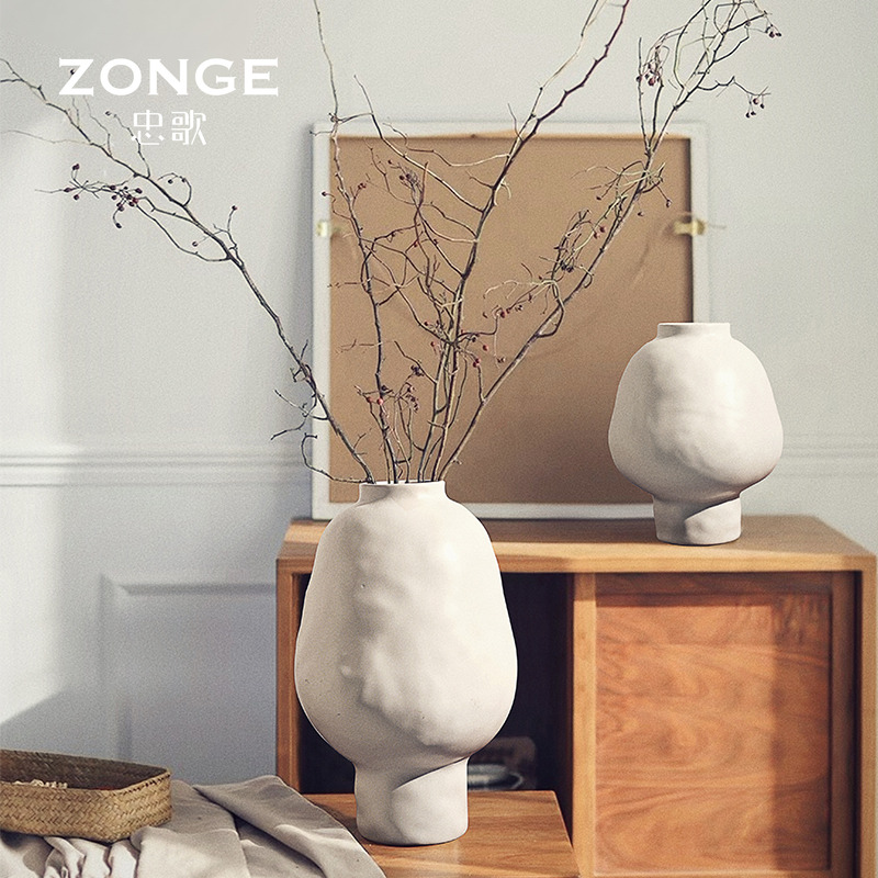 忠歌侘寂风肌理锤瓶花瓶装饰摆件