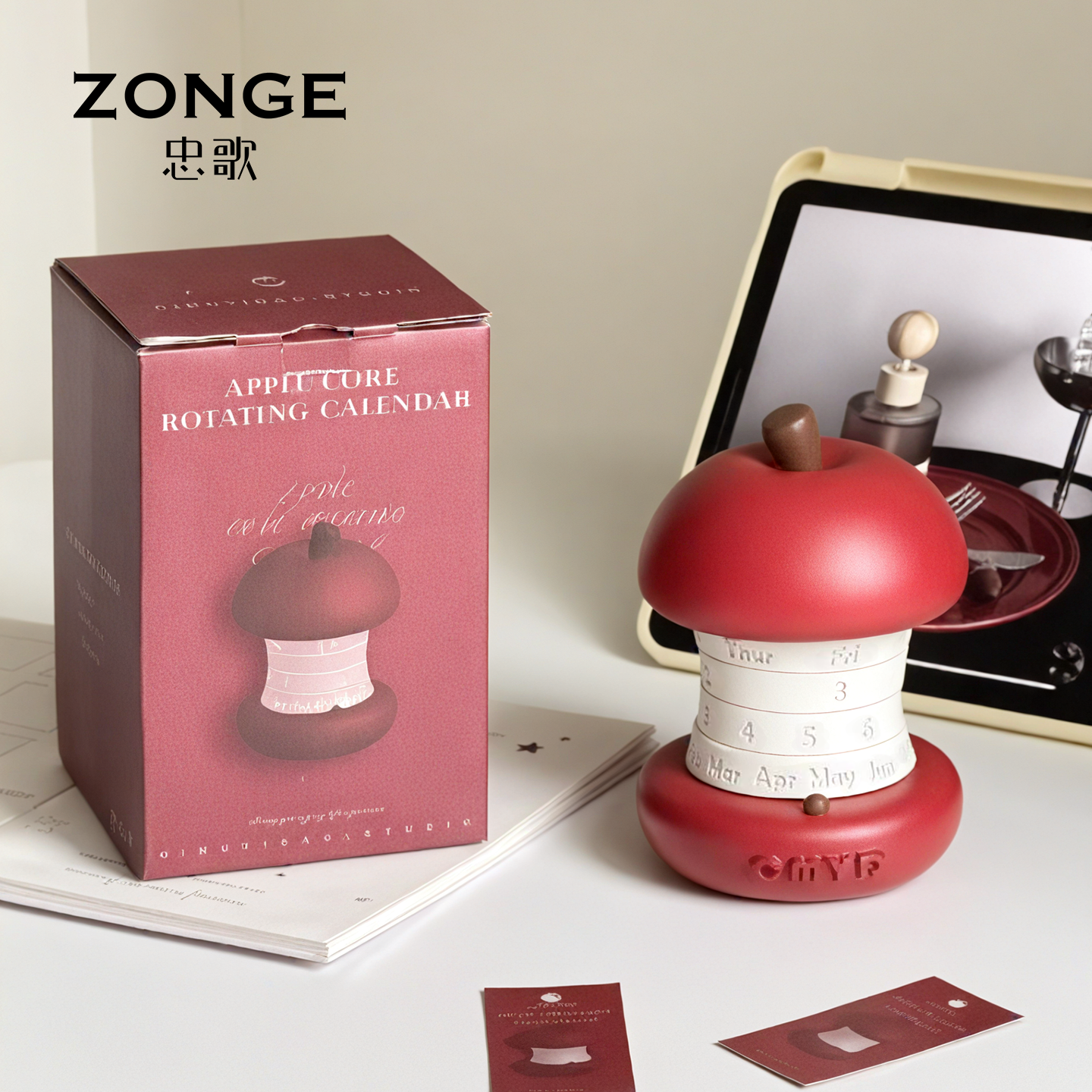 旋转日历苹果台历忠歌桌面摆件