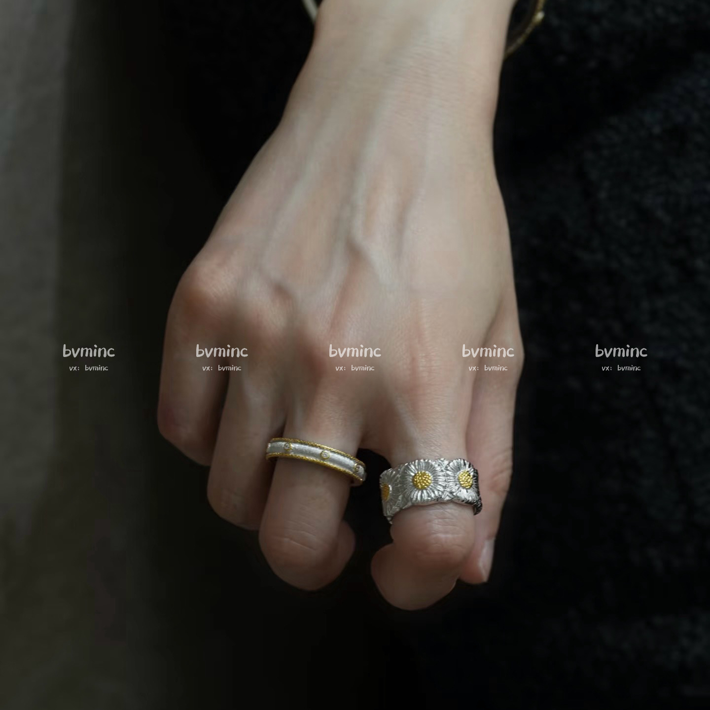 bvminc GD同款BC S925银材质小雏菊开口戒指