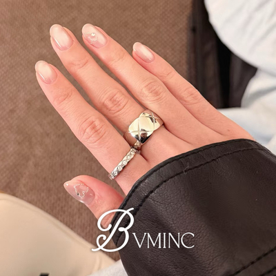 bvminc 菱格纹超宽戒指 宽版光面戒指