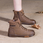 真皮短靴马丁靴加绒保暖妈妈女士靴子棉鞋 雪地靴女冬季 2025年新款