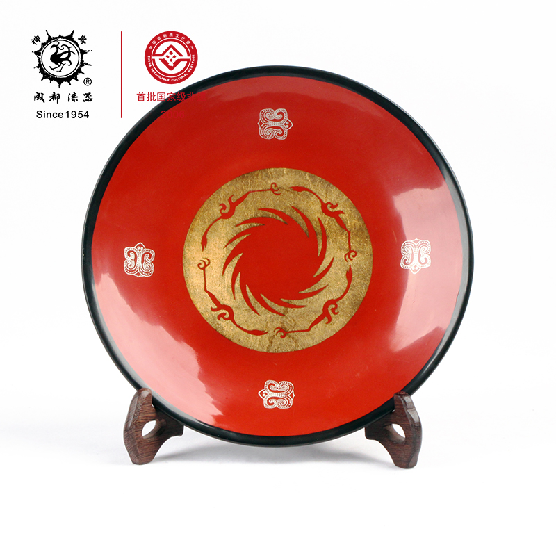 成都漆器|国家级非遗彩绘太阳神鸟圆盘装饰摆件