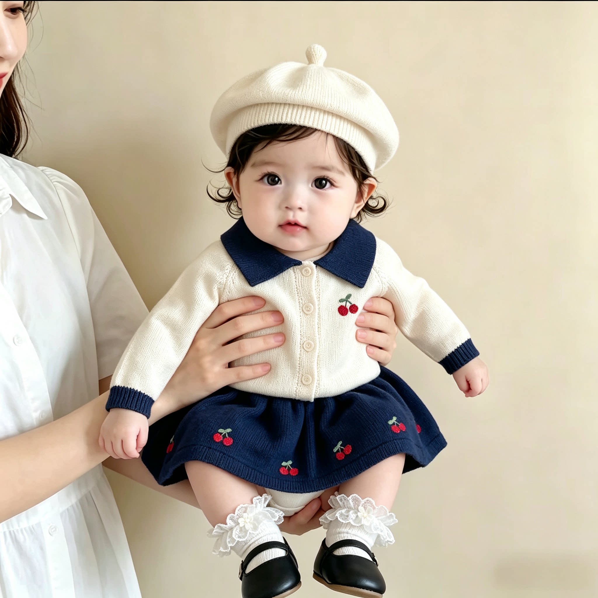 女宝百日周岁秋款针织洋气礼服裙图片