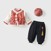 宝宝喜庆拜冬年服拜年红色喜庆小月龄洋气时髦套装 婴幼儿中式 衣服