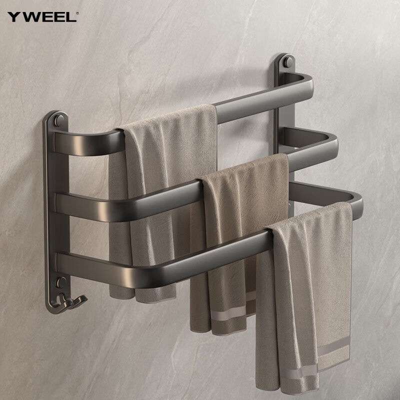 YWEEL枪灰毛巾架免打孔卫生间壁挂式浴室毛巾挂杆置物架洗手间收