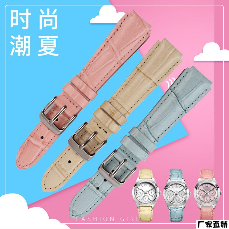 适配品质适配卡西欧女LTP-2069L手表带蝴蝶扣凸口粉色天蓝真牛皮