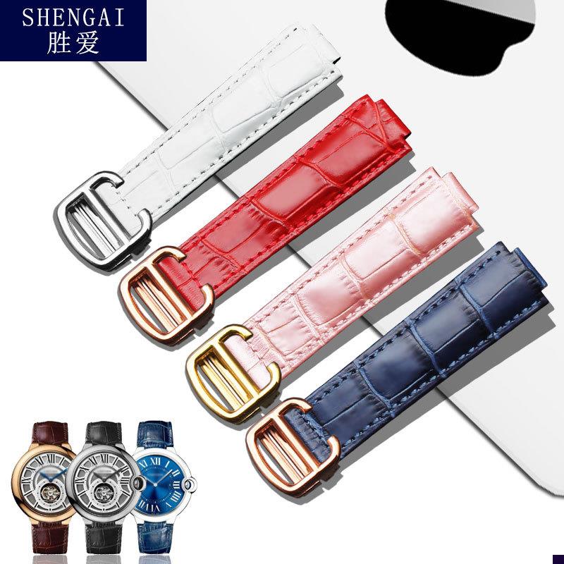 适配卡地亚蓝气球h表带真皮手表带男女黑色棕凸接口14mm皮表链