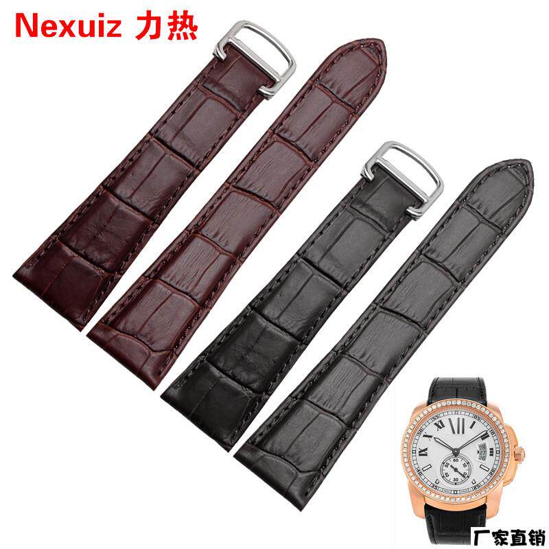 适配品质牛皮手表带适用卡地亚卡历博W7100060男表带22232425mm