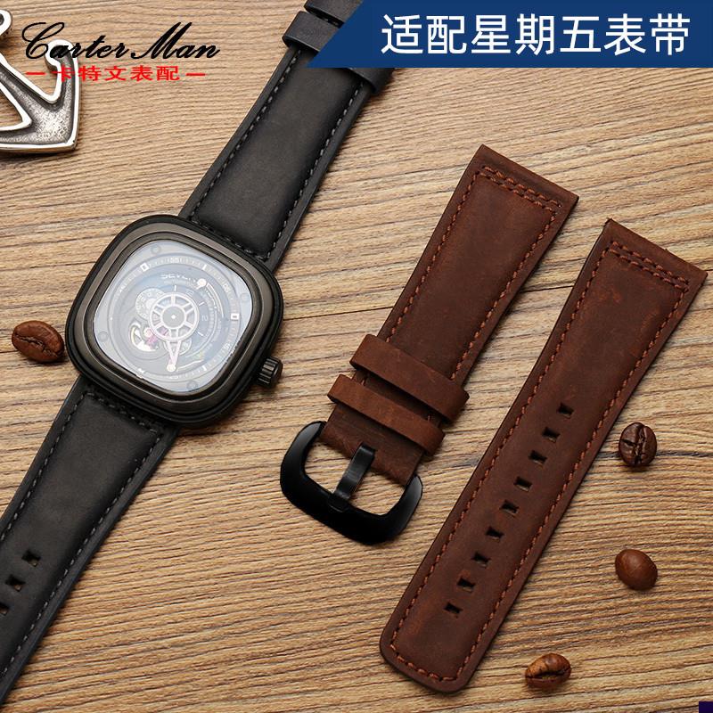 适配复古真皮手表带七个星期五M2/02/P1B/M1/M2/S2/Q2腕表.牛皮28