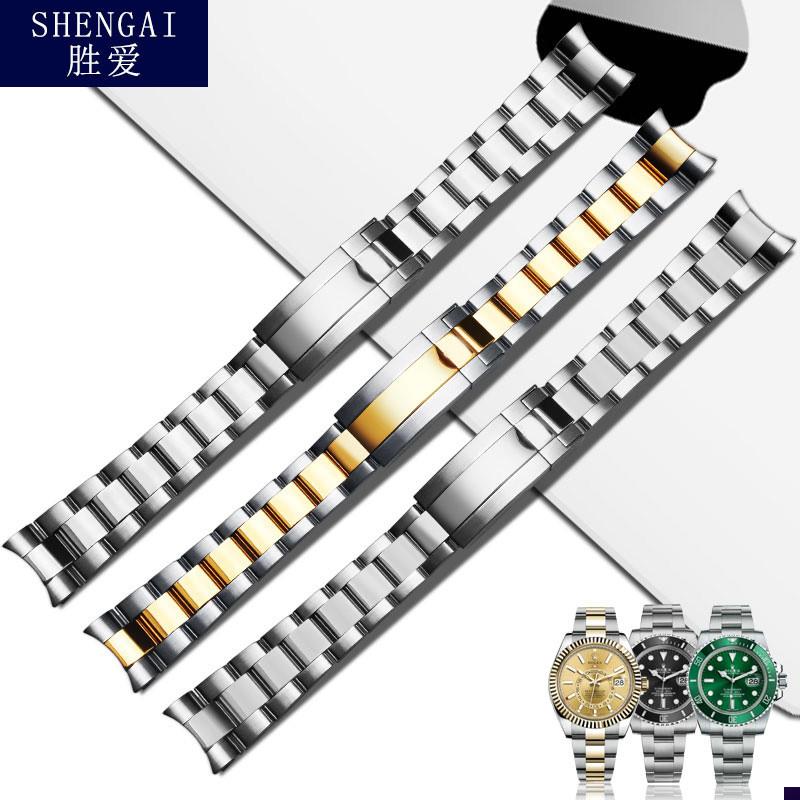 适配劳力士钢表带天行m者潜航者黑/绿水鬼不锈钢鬼王弧口表链