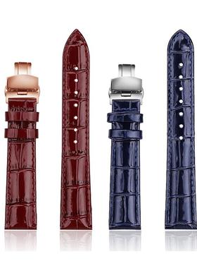 适配GEYA格雅G062l36G78009G76020酒红色真皮手表带蝴蝶扣女配件