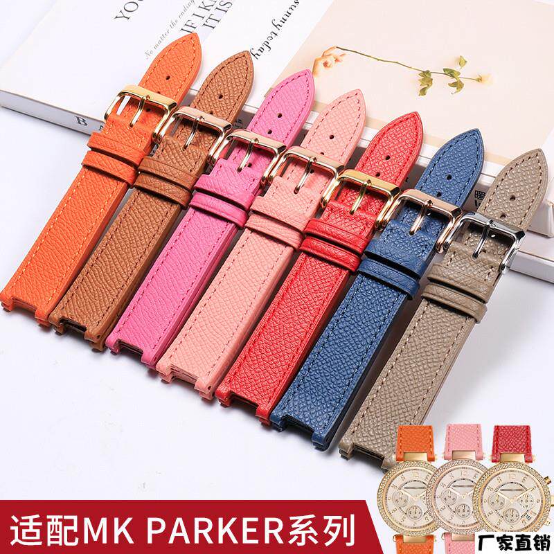 适配品质代用MK手表表带女MK227724255774满天星三眼橙色凹口真皮