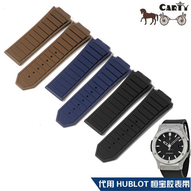 适用恒宝TPU胶带HUBLOT表带x长方块款 26mm 30 表带黑 蓝 棕 男