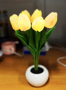led郁金香小夜灯仿真花束摆件卧室床头装饰氛围灯家居可调光