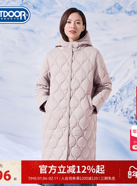 outdoor products秋冬户外长款超轻棉服连帽简约保暖外套菱形格