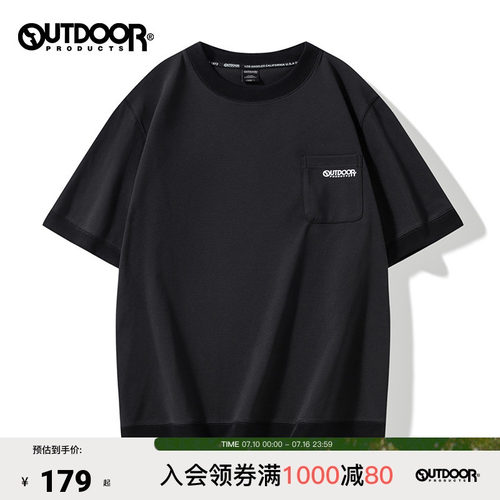 outdoor products 加州云雀春夏男印花logo圆领T恤华夫格棉感透气