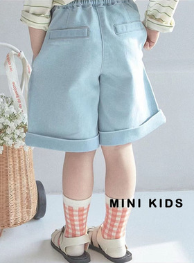 设计师风格~韩国单！儿童夏季松紧腰水洗牛仔短裤 宽松五分裤中裤
