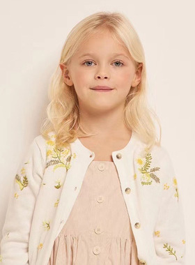 法单樱桃家~太精美！女童纯手工绣向日葵花朵圆领针织开衫