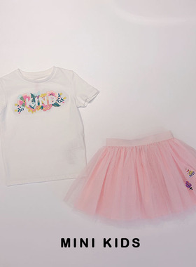 澳洲cot原单1-10岁女童宝夏季纯棉白色短袖T恤 重工花朵刺绣上衣