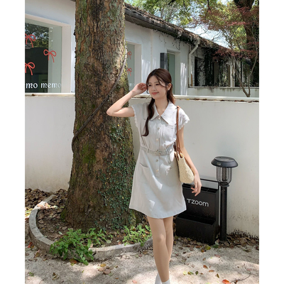 夏上新！【董与陈】韩系简约气质连衣裙(配腰带)  65015