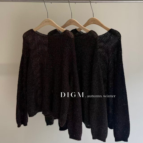 DIGM-秋上新韩系慵懒松弛镂空亮片圆领宽松显瘦套头保暖毛DB81862