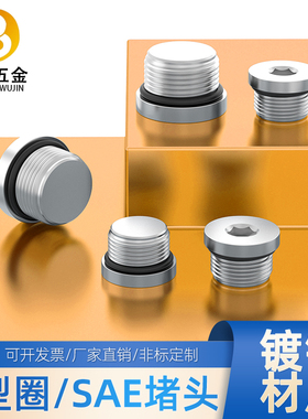 镀锌内六角堵头带边堵头法兰O型圈密封丝堵螺塞闷头油塞M5M61/42