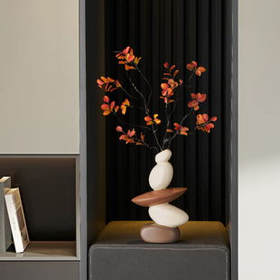 中古风石来运转创意石头花瓶摆件高级感艺术客厅玄关电视柜装饰品