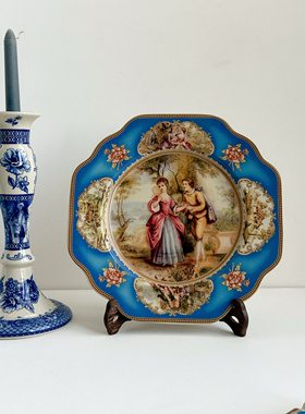 皇家雅顿中古瓷器经典款蓝色罗密欧与茱莉叶陶瓷盘釉中彩黑瓷