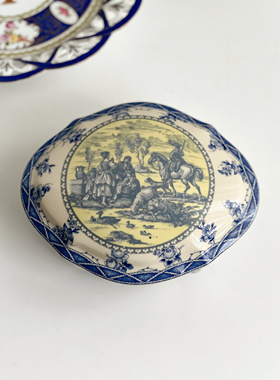 皇家雅顿中古瓷器 布纹柠檬黄战马系列釉中彩黑瓷首饰盒皇室御用