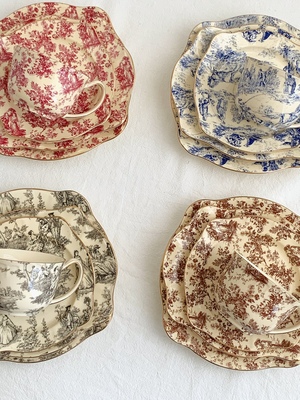 美 欧洲人物系列 vintage 复古油画人物陶瓷盘 杯碟一套