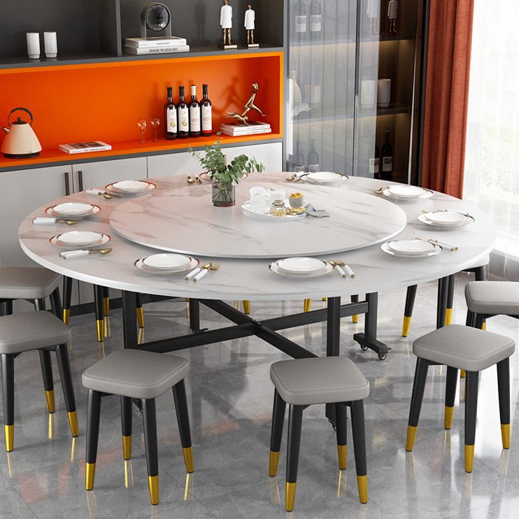 新中式餐桌家用小户型可折叠圆形饭桌现代简约轻奢吃饭桌子带转盘