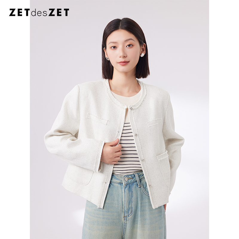 简约通勤短款纯色毛边外套