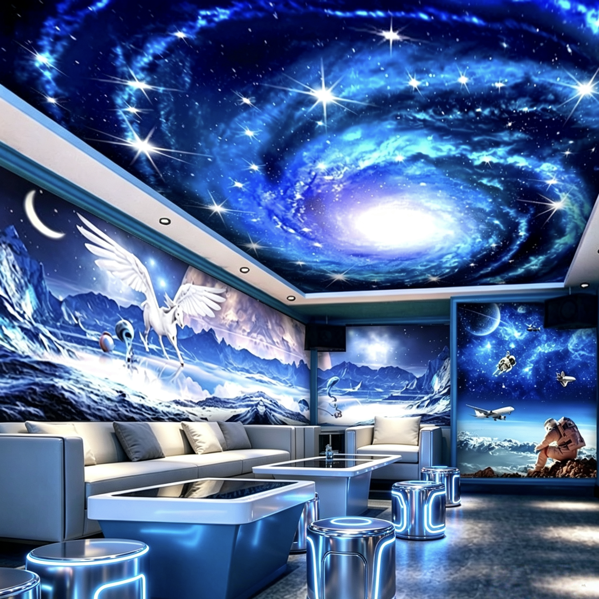 星空3d立体墙纸主题酒店壁纸天花吊顶背景墙布网咖ktv太空舱壁画