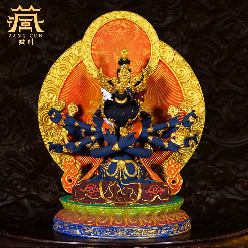 藏村彩绘密集金刚/密聚金刚/桑堆/桑顿多杰大威德胜乐铜像摆件7寸